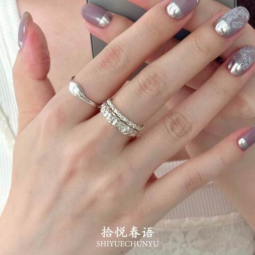 冷淡系银色不规则褶皱戒指女