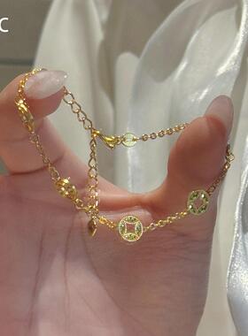 爆闪金色碎冰冰五帝钱手链女