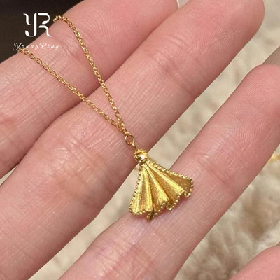 S925纯银复古金色裙摆吊坠项链女