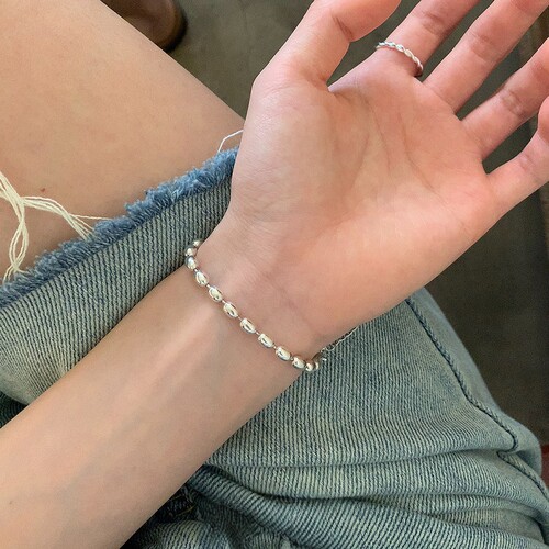 S925纯银色大米珠串珠手链女