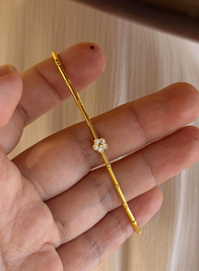 复古金色闪钻花朵管珠手链女