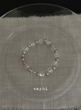 S925纯银灰色珍珠白水晶手串女