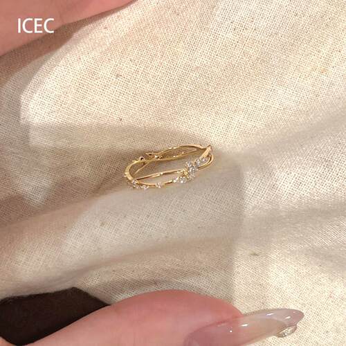 S925纯银金色碎钻极细戒指女