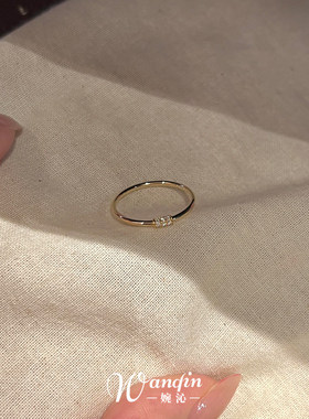 s925纯银金色闪钻细圈戒指女