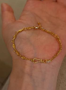 金色闪钻菱形马蹄扣手链女