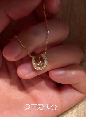 复古金色满钻马蹄项链女