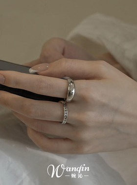 S925纯银色宽版素圈戒指女