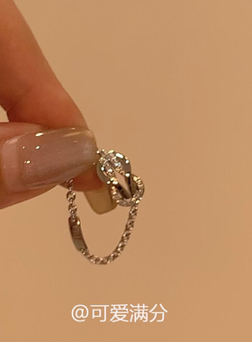 银色复古镶钻八字扣链条戒指女