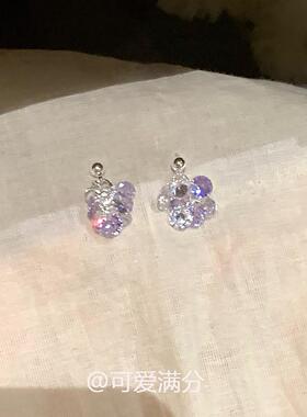 S925纯银紫色葡萄锆石耳钉女