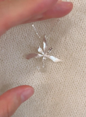 S925纯银色清冷感兰花圆珠项链女