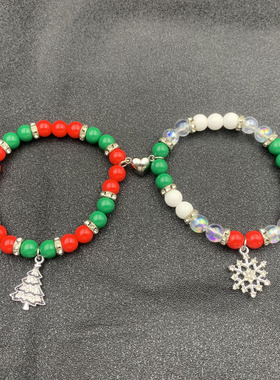 欧美圣诞万圣节情侣手链红黑色系串珠手饰蜘蛛吊坠节日礼物