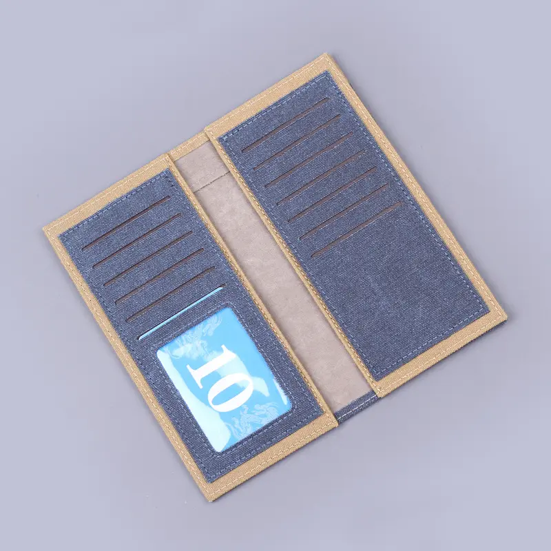 牛仔布长款钱包帆布男士西装包撞色男式皮夹男款钱夹12卡位卡包薄