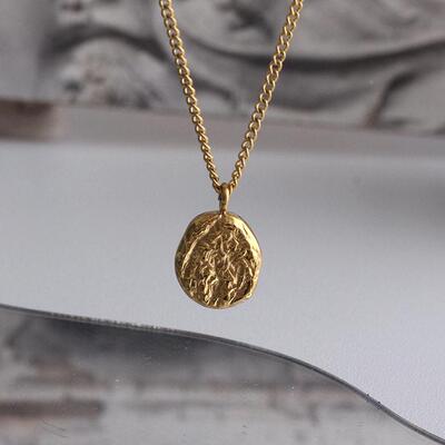 鸿仁首饰C00022法式金色小豆豆纹牌花色链女夏吊坠锁骨网红项不掉