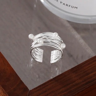 日韩森系多层缠绕感珍珠戒指女清新甜美仙女气质开口