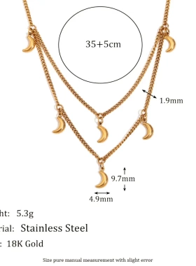 欧美时尚法式个性百搭项坠不锈钢镀18k金侧身链小月亮吊坠项链女