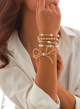 欧美饰品 个性结串珠多层手链 5件套网红风仿珍珠手环女