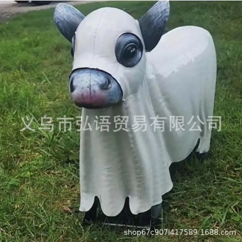 爆款Spooky Metal Ghost Cow Statue幽灵小牛装饰