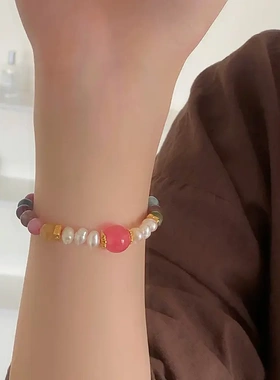 新中式古风配饰优化碧玺色玉石手链轻奢简约设计狐狸葫芦吊坠手串