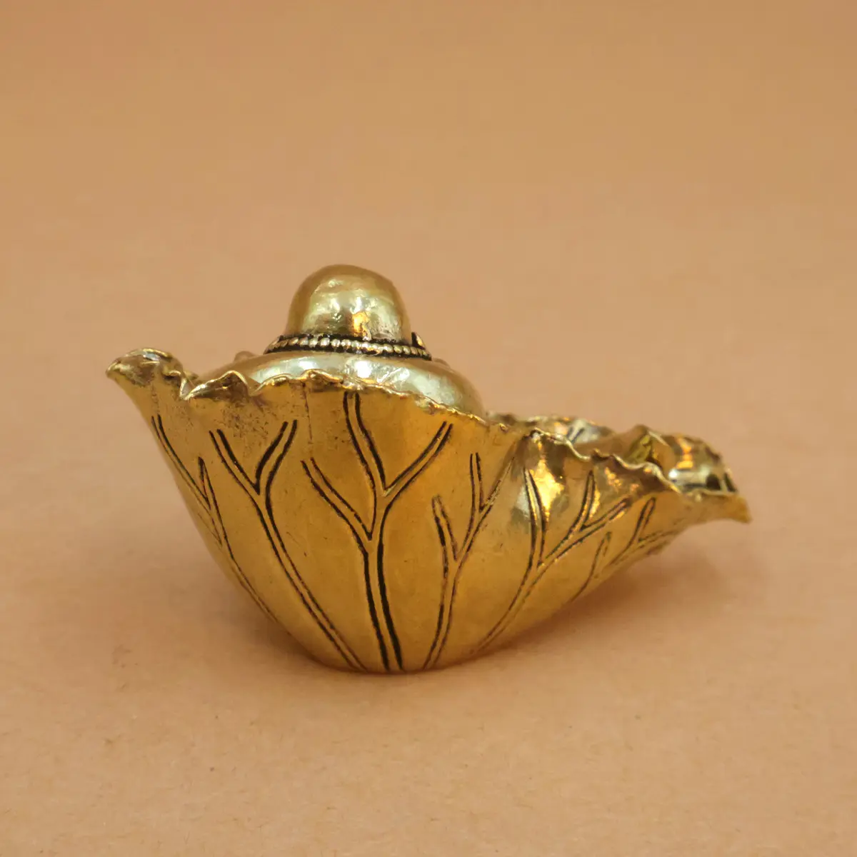 黄铜荷叶弥勒佛摆件铜桌面居家摆饰笑口常开大肚佛像摆饰装饰品