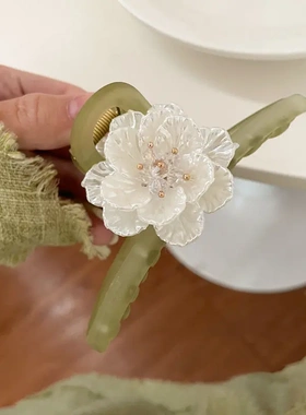 山朵抓夹女气质大号夹森系绿色发抓盘头发卡法式发饰