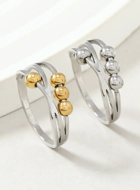 欧美钛钢戒指小众个性交叉线戒指可移动解压不锈钢饰品厂