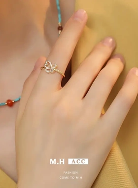 半镂空戒指女简约ins高级感不对称食指戒时尚气质开口指环潮