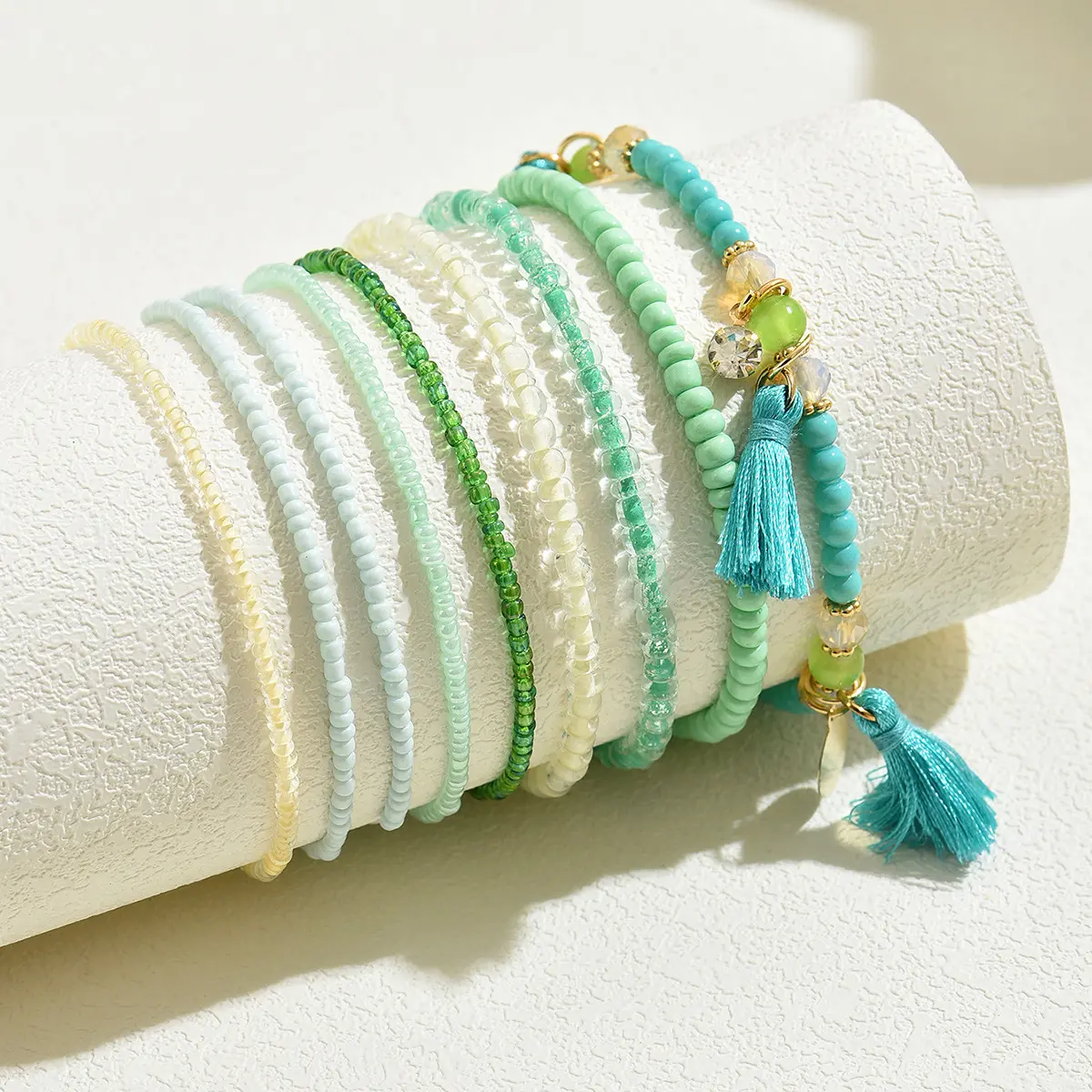 几何时尚ol欧美女士手串套装小众编织米珠设计百搭手链个性手饰