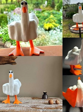 有趣的小鸭子树脂小雕像装饰可爱的中指小鸭子家庭办公室桌面