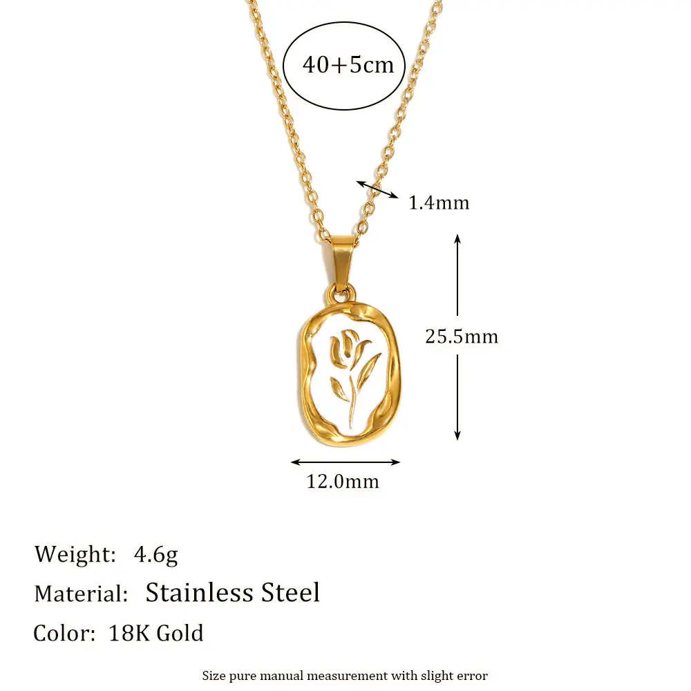 欧美小众个性爆款项坠不锈钢镀18k金不规则滴油玫瑰花吊坠项链女