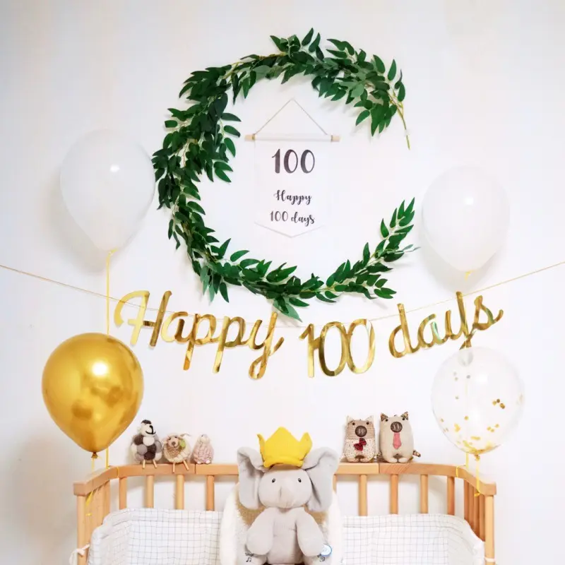 ins风森系宝宝100百天照周岁生日布置派对气球装饰拍照背景墙道具