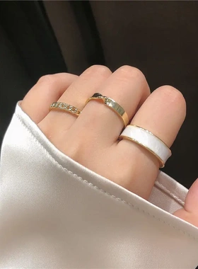 银魁高级感轻奢贝母双层素圈戒指女ins小众设计开口指环气质潮