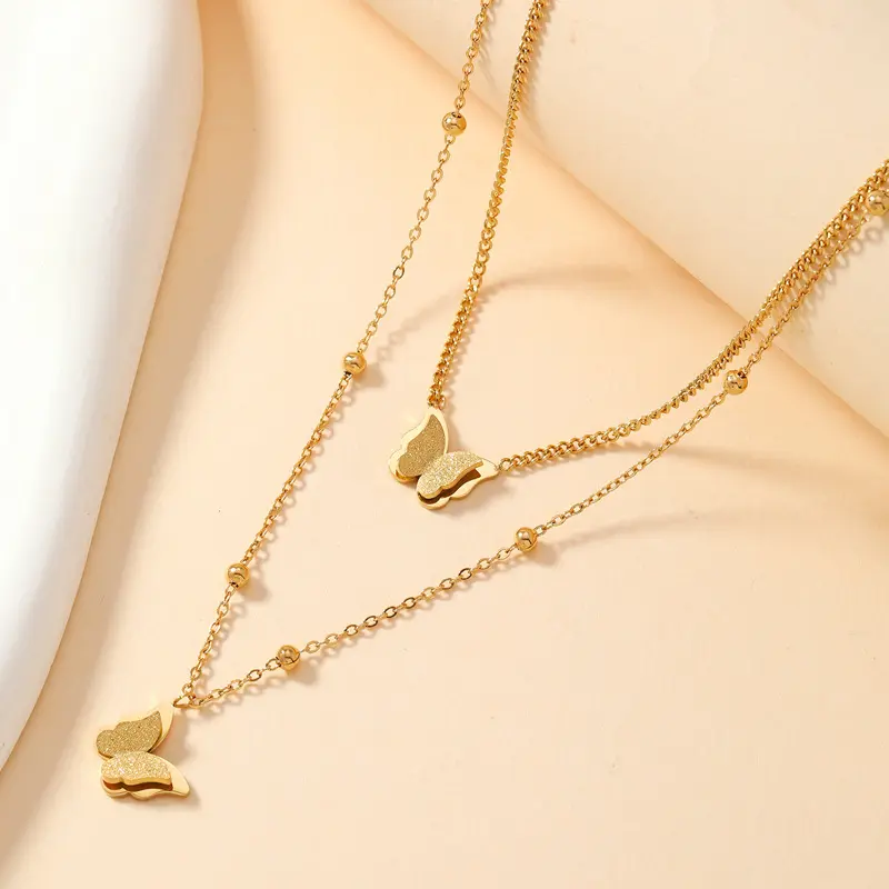 时尚轻奢双层磨砂项链女简约百搭钛钢项链o字链不锈钢饰品