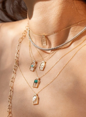 欧美夏天风情玻璃印花透明塔罗牌椰树眼睛日月花朵吊坠锆石王冠项