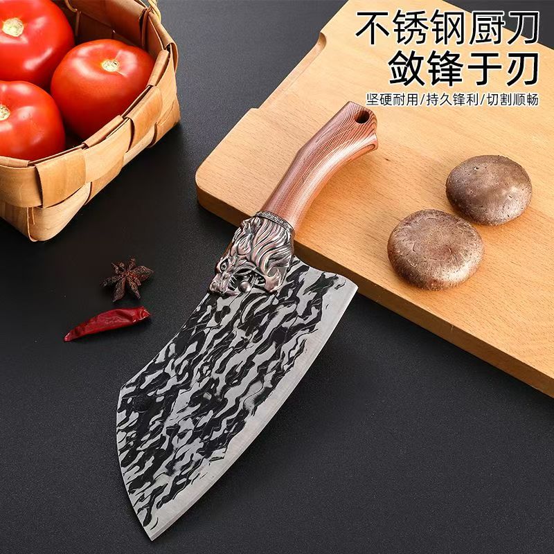 龙泉锻打斩切刀家用锋利菜刀高硬度砍骨刀切片刀厨房斩切两用刀具