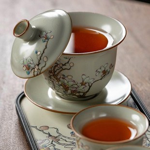 徐爱莲汝窑米黄悬停旋转功夫茶具茶杯茶碗茶壶家用办公高档一人饮