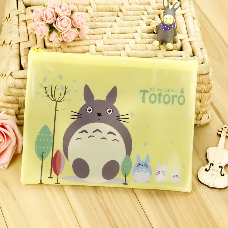 卡通网格拉链笔袋可爱笔小学生简约pv透明铅笔袋办公透明笔袋