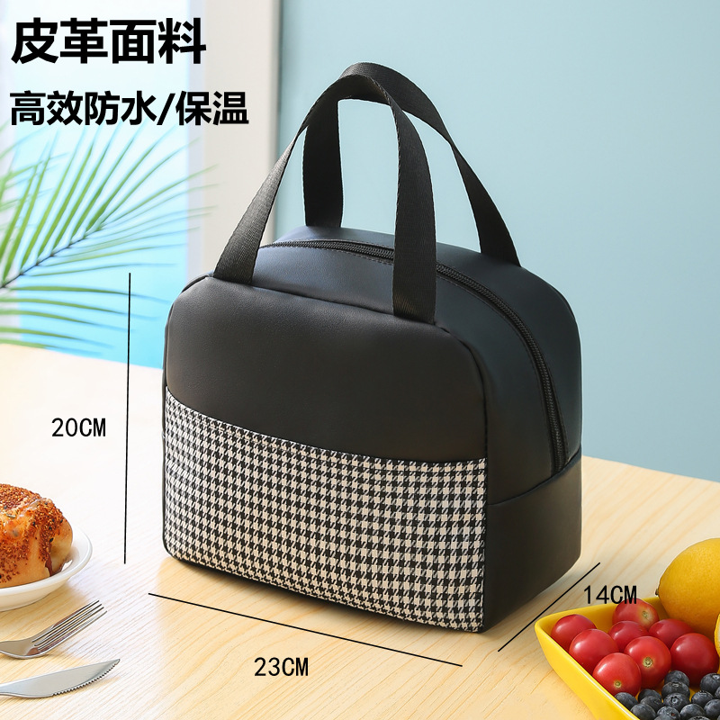 新品PU保温包皮革防水手提便当包饭盒包野餐带饭包袋