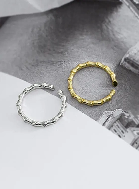 s925银竹节戒指简约开口可调节指环 ins小众设计感时尚单戒