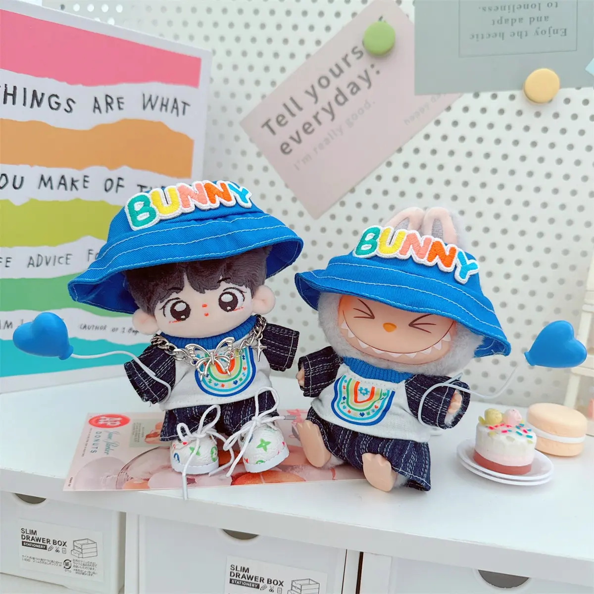 10m娃衣15厘米棉花娃娃一二代拉布布蓝色幻想潮男街头t恤裤套装