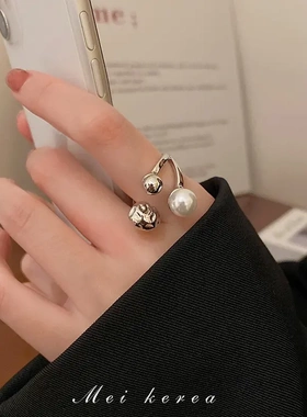 真金电镀锆石字母猪鼻子卡扣戒指女高级感开口食指戒新款指环手饰