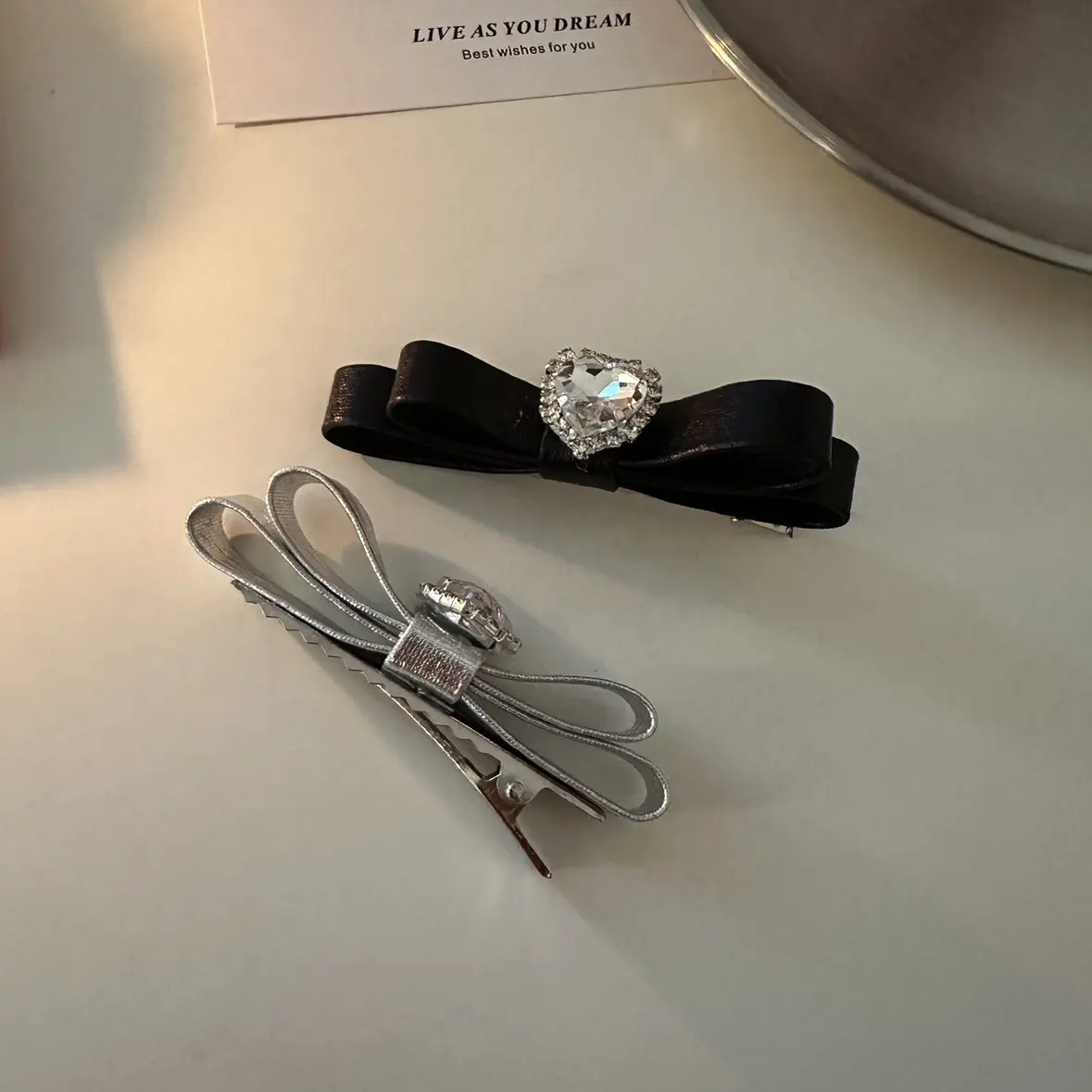 韩国皮质爱心锆石双层皮质结发夹刘海夹对夹碎发发卡一字夹子