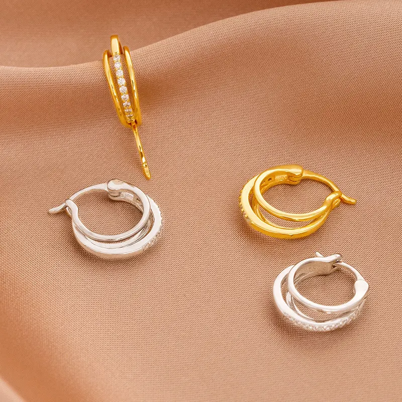 s925银欧美小众耳圈耳扣女简约轻奢镶钻高级感耳环耳饰