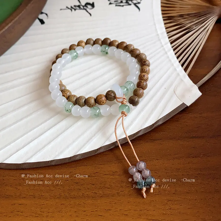 新中式木珠玻璃双层手链复古时尚百搭通勤手串小众高级感设计手饰