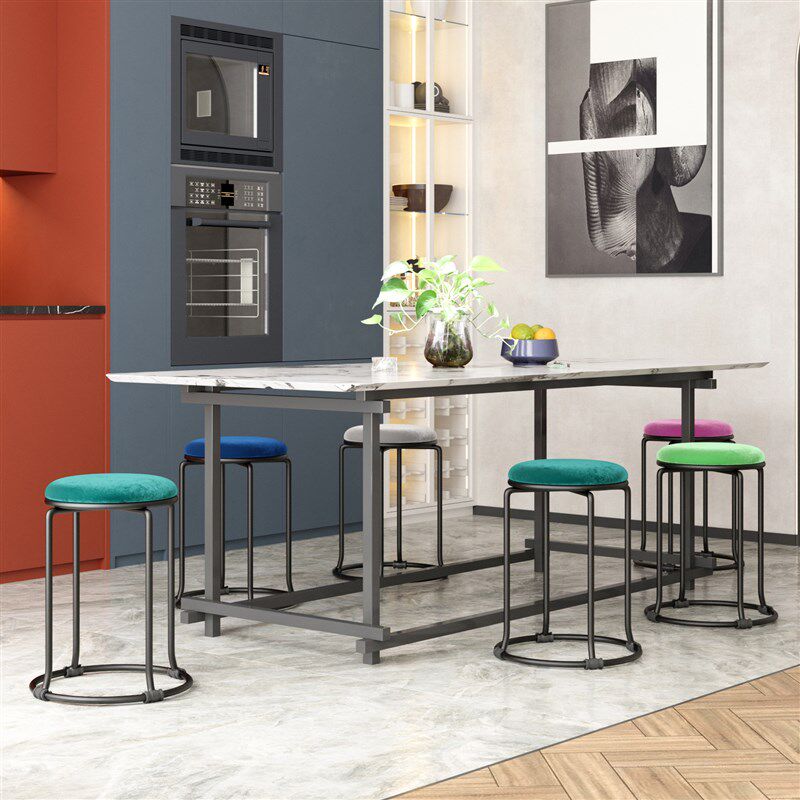 欧式皮凳子家g用绒布圆凳客厅沙发凳茶几凳圆形钢筋餐桌凳磨砂钢