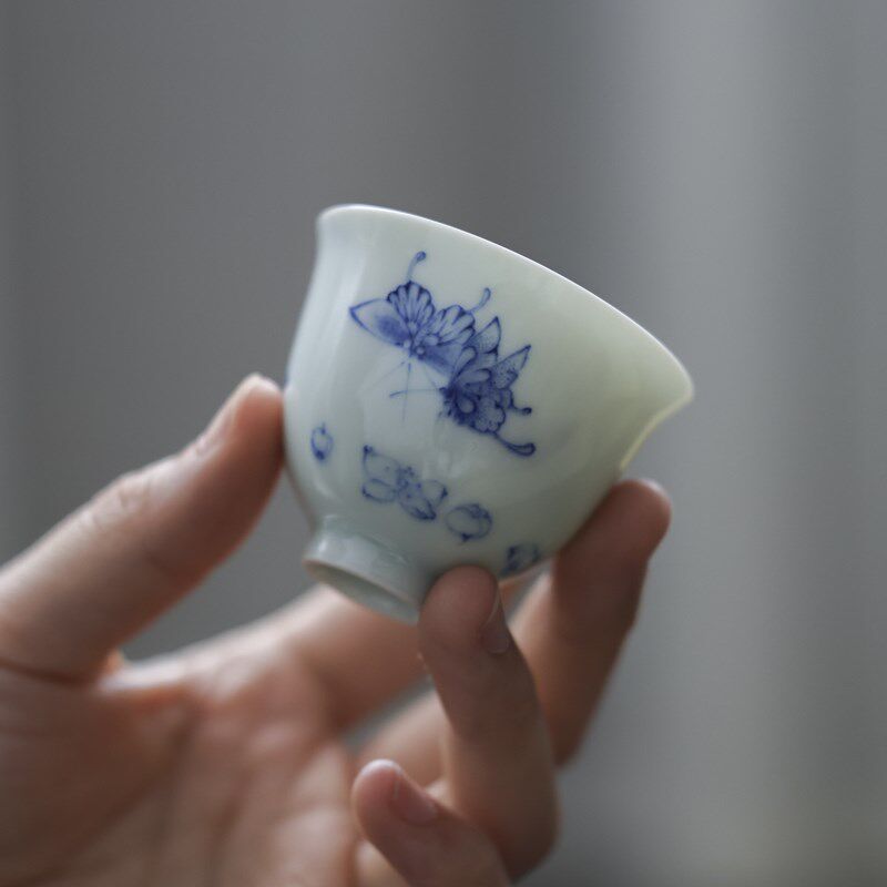 【青樵轩青花瓷小品茶杯】陶瓷手工手绘品茗杯Q功夫茶具单杯闻香