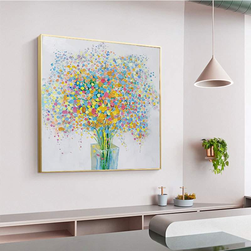 纯手绘轻奢风客厅餐厅花卉装饰画立体唯美式艺术油画简约卧室挂画图片
