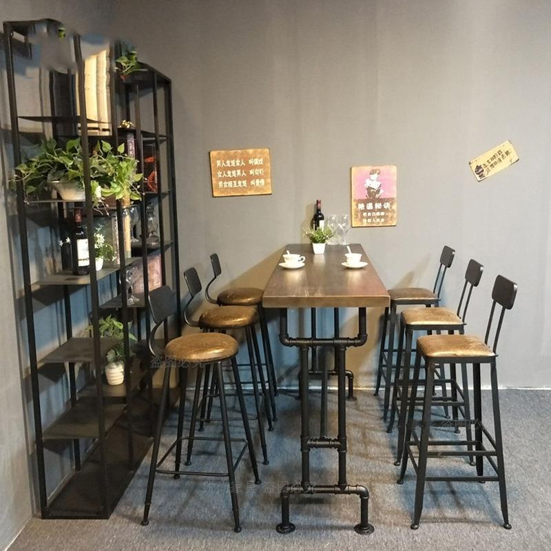美式loft实木水管餐桌复古铁艺工业风桌椅组合家用高脚吧台可制定