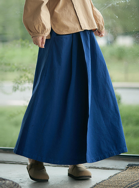 【照本堂】秋季新款女装10支亚麻原创设计双口袋搭片裙W22555