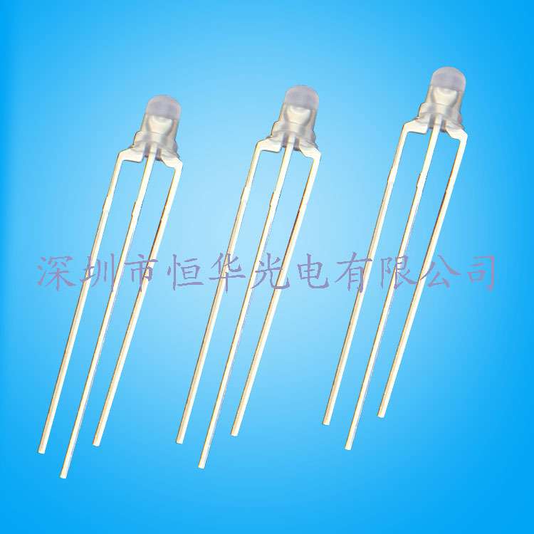 F3透明红白双色共阳中间发光 3mm圆头红白双色发光管灯珠