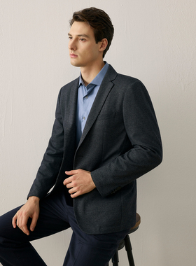 Bland Yeah灰色平驳领西装商务通勤西服外套含绵羊毛耐磨抗皱正装